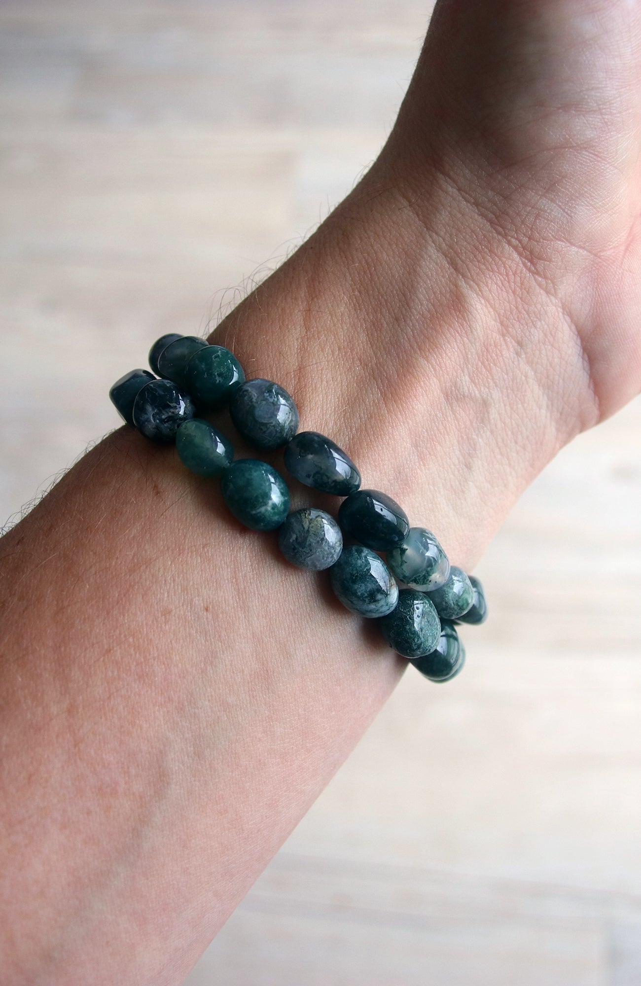 Moss Agate Nugget 8-10mm Bracelet 311
